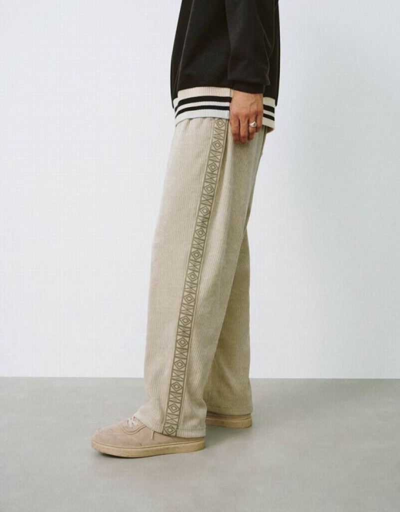 Khaki Urban Revivo Drawstring Waist Straight Men's Pants | PMZVXU-123