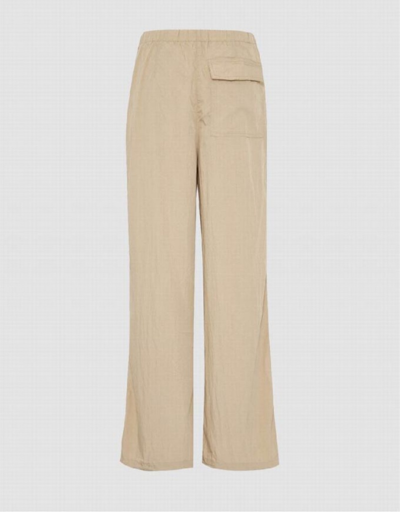 Khaki Urban Revivo Drawstring Waist Wide-Leg Women's Pants | JPMFKL-531