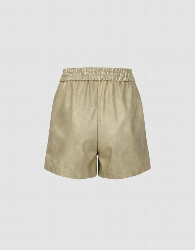 Khaki Urban Revivo Elastic Waist Women's Shorts | UKOZEY-681