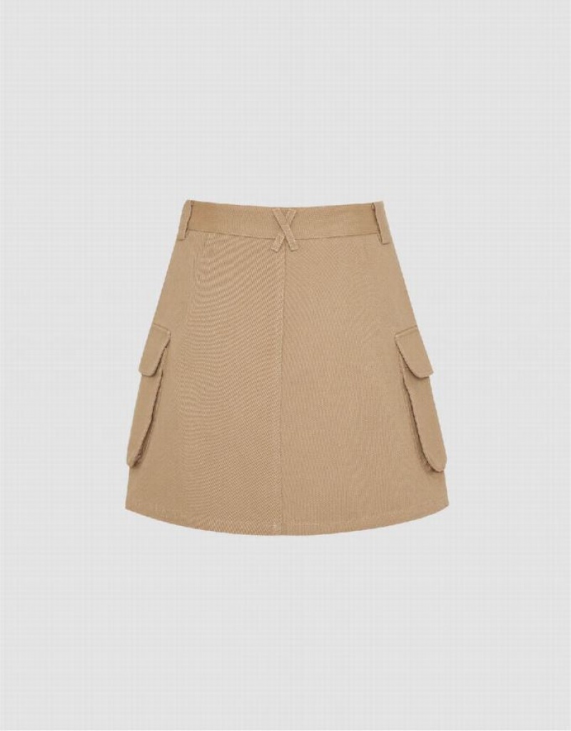 Khaki Urban Revivo Mini A-Line Women's Skirts | DLHKJC-847