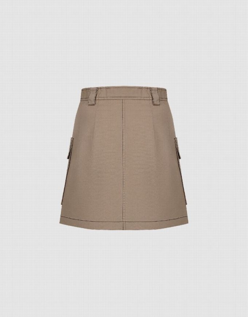 Khaki Urban Revivo Mini A-Line Women's Skirts | MPJVUH-381