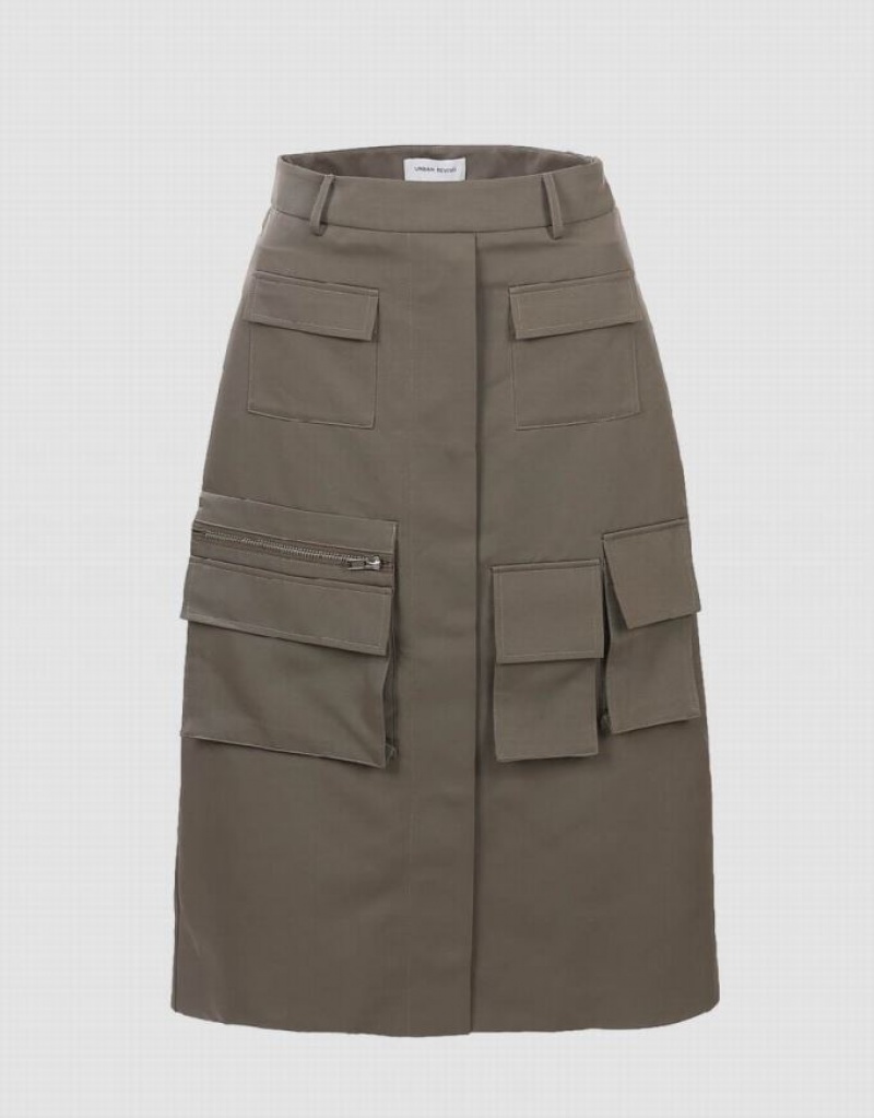 Khaki Urban Revivo Multi Utility Pocket Women\'s Skirts | MWJHPC-492