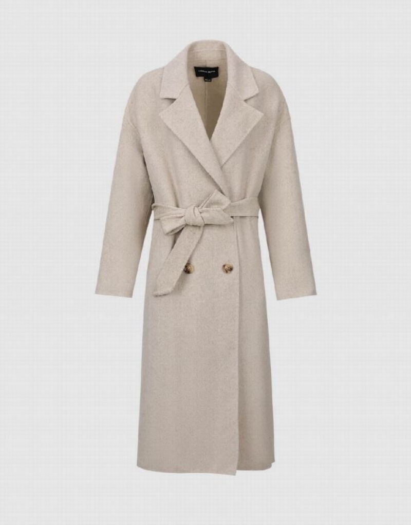 Khaki Urban Revivo Notch Lapel Straight Longline Women's Coats | MSUTQE-182