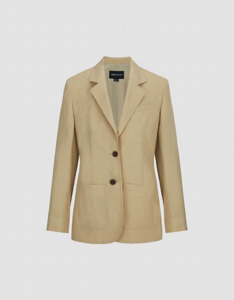 Khaki Urban Revivo Notch Lapel Tailored Women's Blazers | IZKXAJ-087