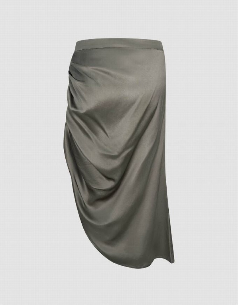 Khaki Urban Revivo Printed Wrapped Midi Straight Women's Skirts | AUYXMZ-562