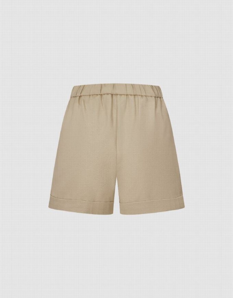 Khaki Urban Revivo Rolled Up Hem Loose Women's Shorts | IFXPYQ-412