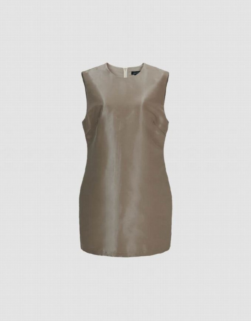 Khaki Urban Revivo Sleeveless Crew Neck Straight Women's Dress | YJDTUH-596