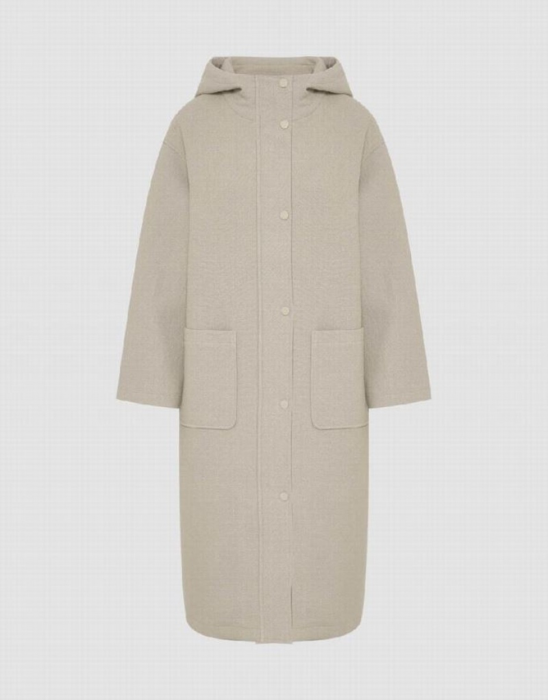 Khaki Urban Revivo Straight Longline Women's Coats | CUBQRK-983