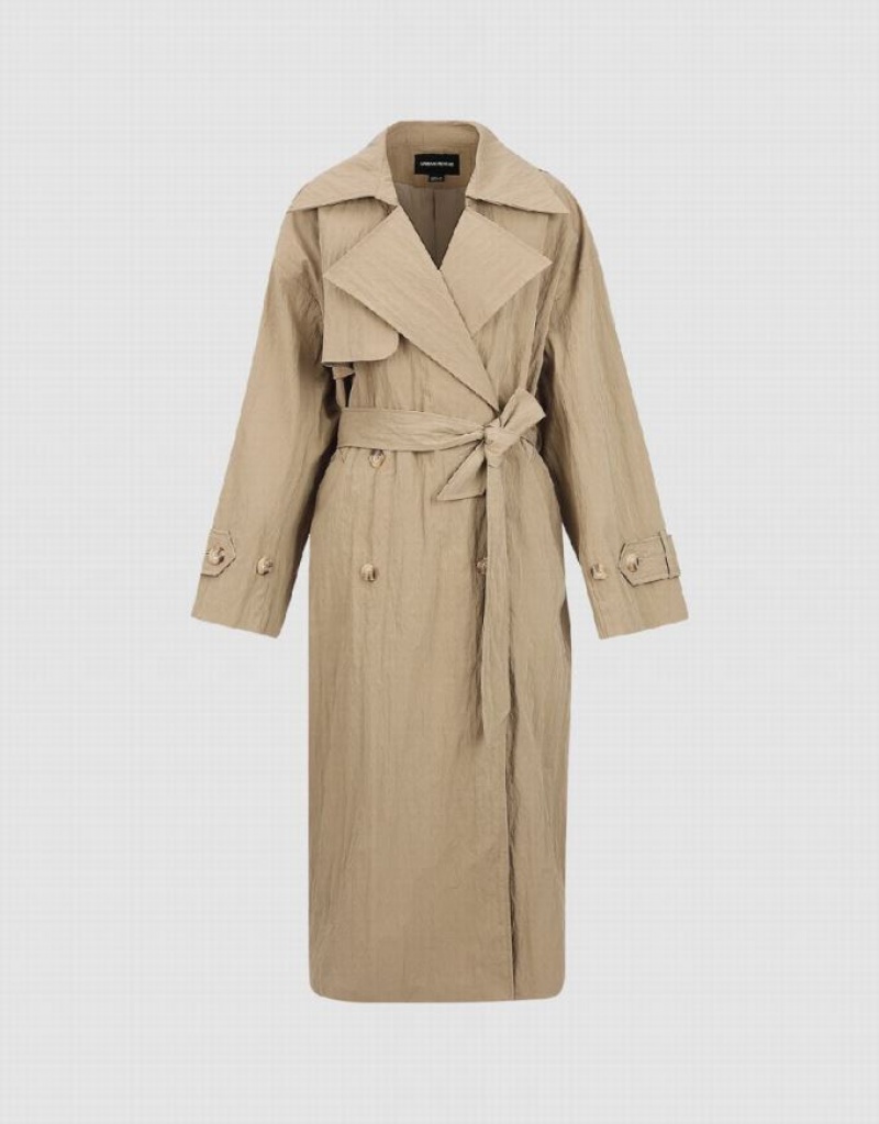 Khaki Urban Revivo Straight With Belt Women's Trench Coat | CMYVRA-056