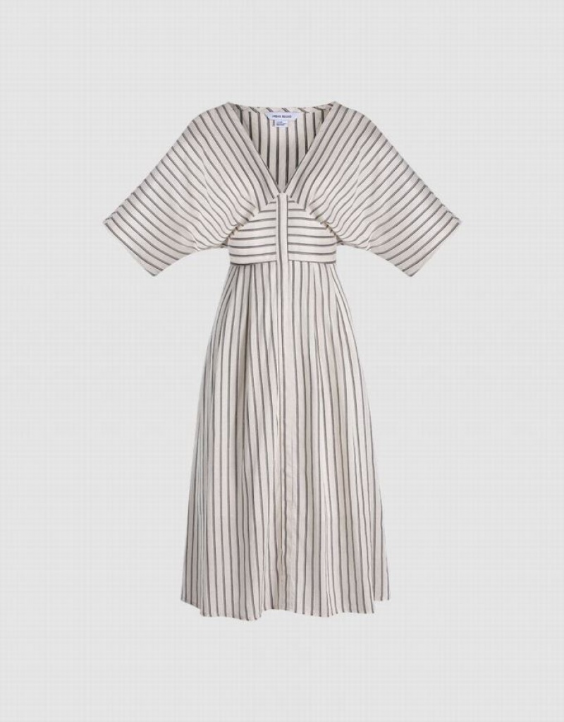 Khaki Urban Revivo Striped Button Front Midi Women\'s Midi Dress | ECZWJU-215