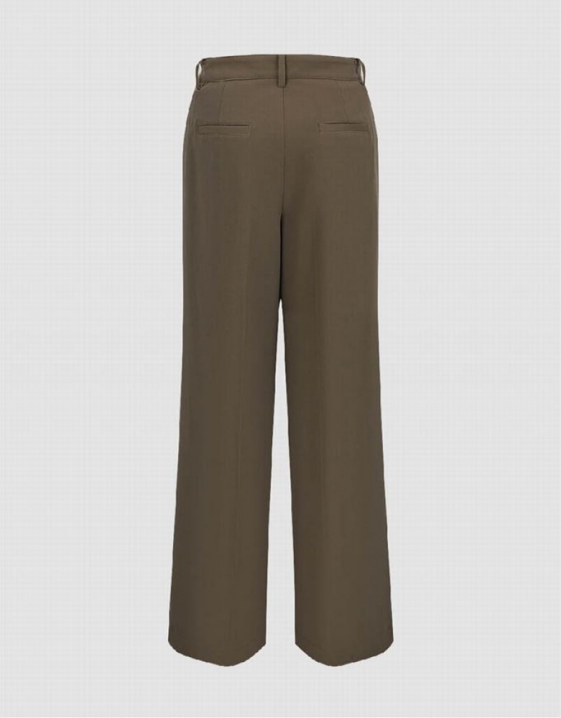 Khaki Urban Revivo Tailored Wide-Leg Women's Pants | YUCTRN-592