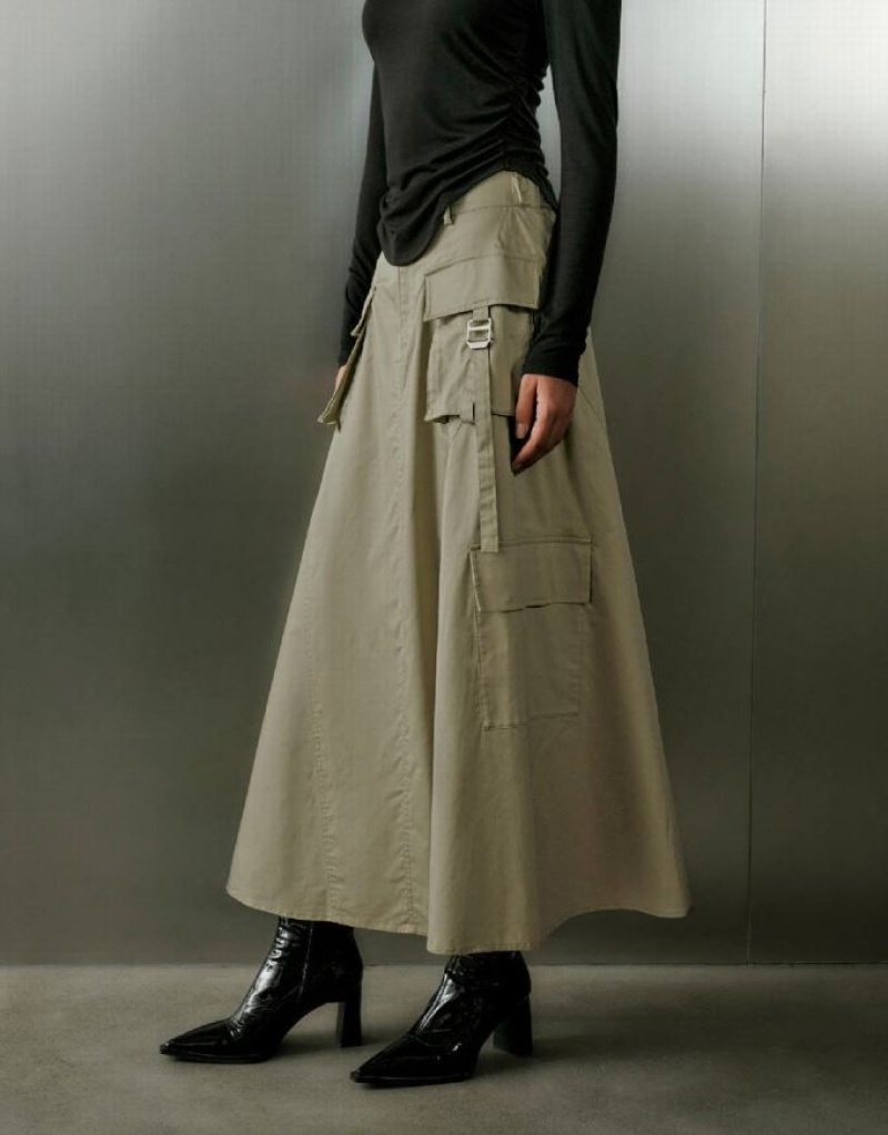 Khaki Urban Revivo Utilities Straight Women's Skirts | ZECXWM-873