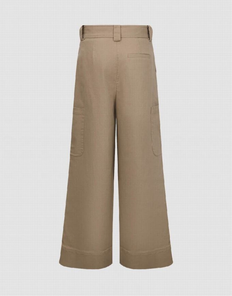 Khaki Urban Revivo Wide-Leg Women's Pants | AZDTXC-503