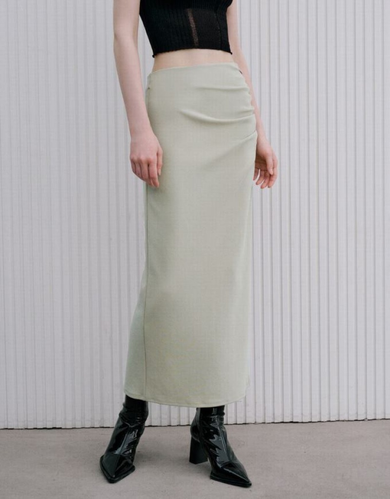 Khaki Urban Revivo Wrapped Maxi Women's Skirts | YJFLEX-354