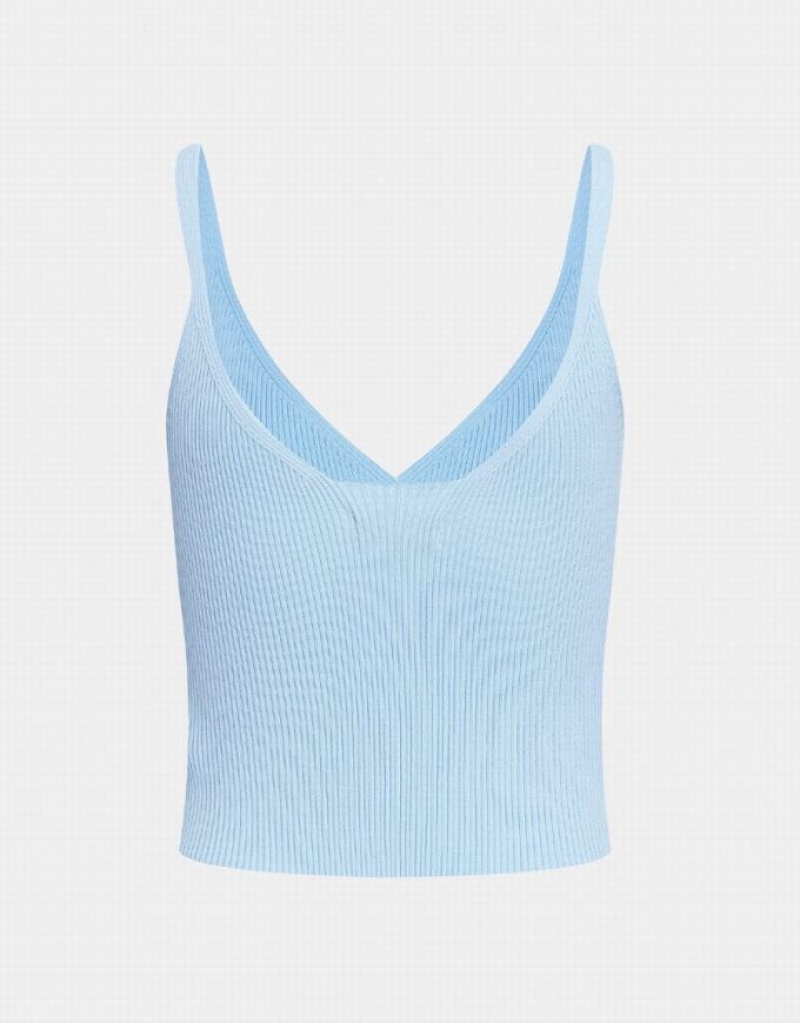 Light Blue Urban Revivo Ribbed Knit V Neck Women's Camisole | ERHZJN-214