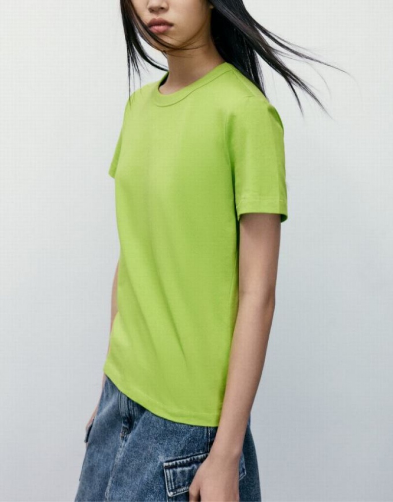 Light Green Urban Revivo Basic Crew Neck Women's T-Shirts | ULBHYE-427