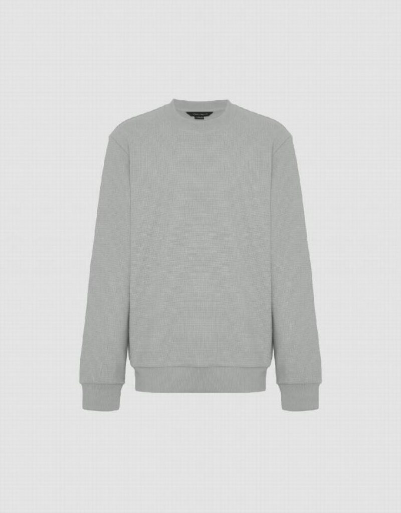 Light Grey Urban Revivo Crew Neck Men's Sweatshirts | EQMUZW-824