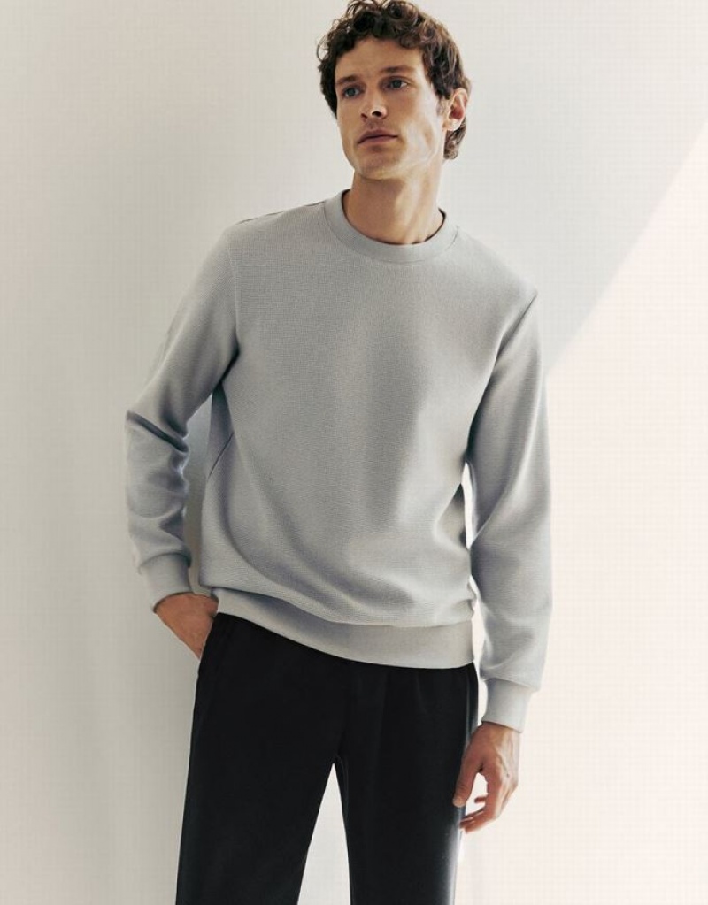 Light Grey Urban Revivo Crew Neck Men's Sweatshirts | EQMUZW-824