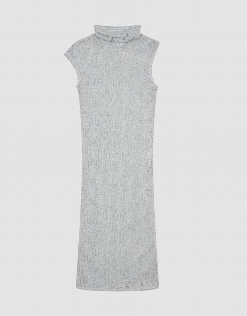 Light Grey Urban Revivo Crochet Sleeveless Turtle Neck Straight Women's Dress | XEPYTG-596