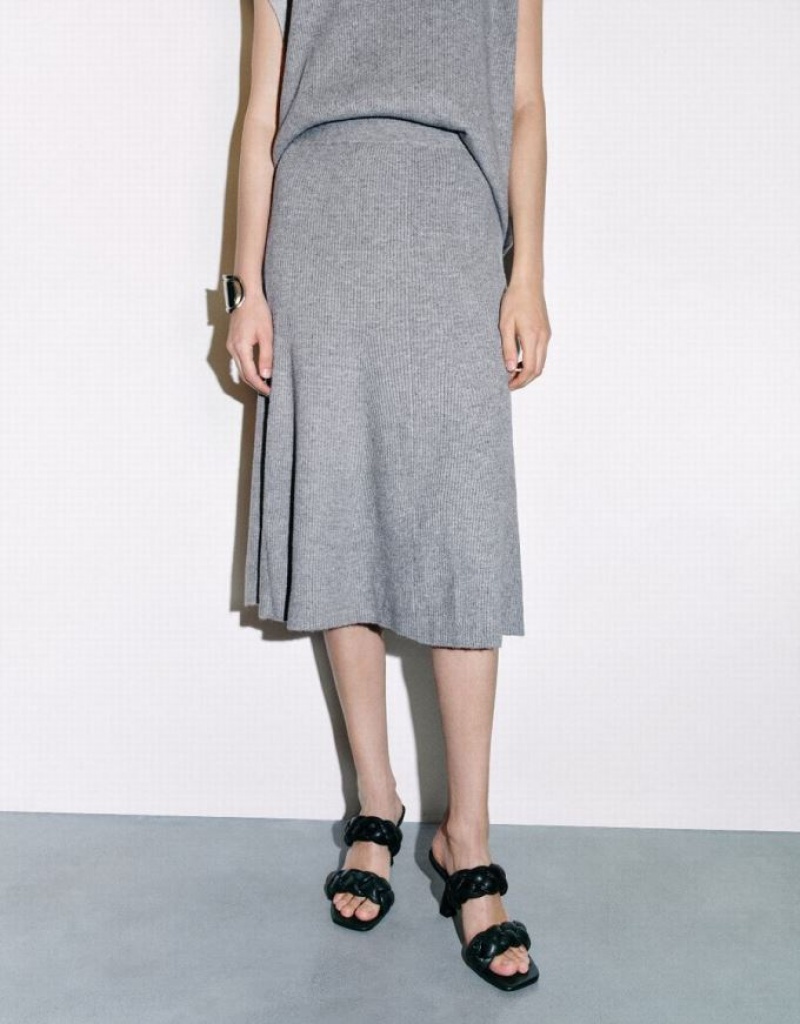 Light Grey Urban Revivo Midi A-Line Knitted Women's Skirts | UXLCEW-958