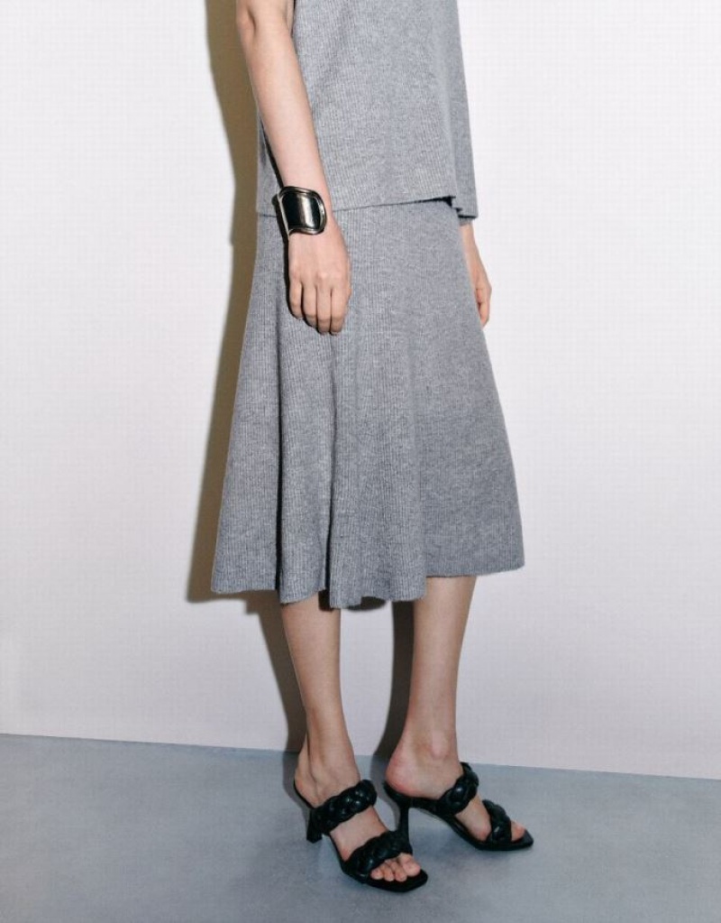 Light Grey Urban Revivo Midi A-Line Knitted Women's Skirts | UXLCEW-958