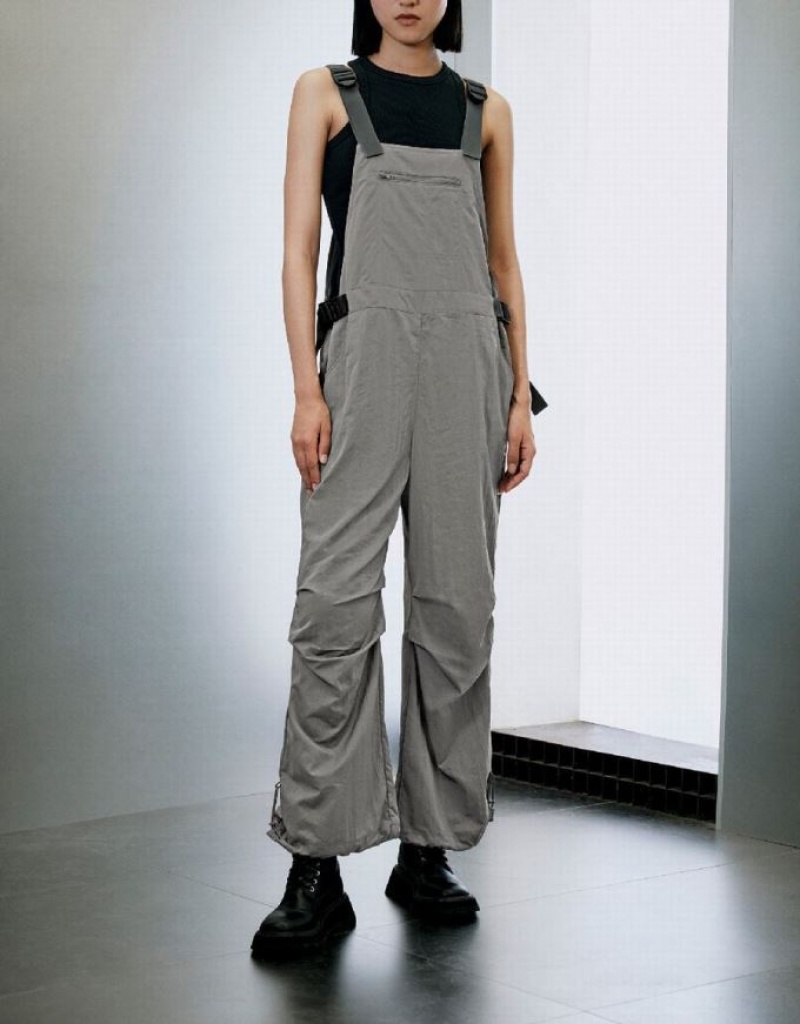 Light Grey Urban Revivo Overall With Front Zipper Pocket Women's Pants | FPOAIQ-279