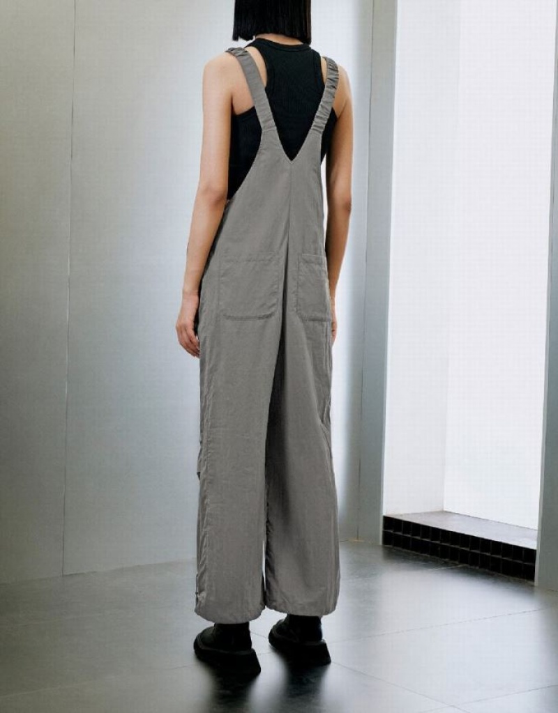 Light Grey Urban Revivo Overall With Front Zipper Pocket Women's Pants | FPOAIQ-279