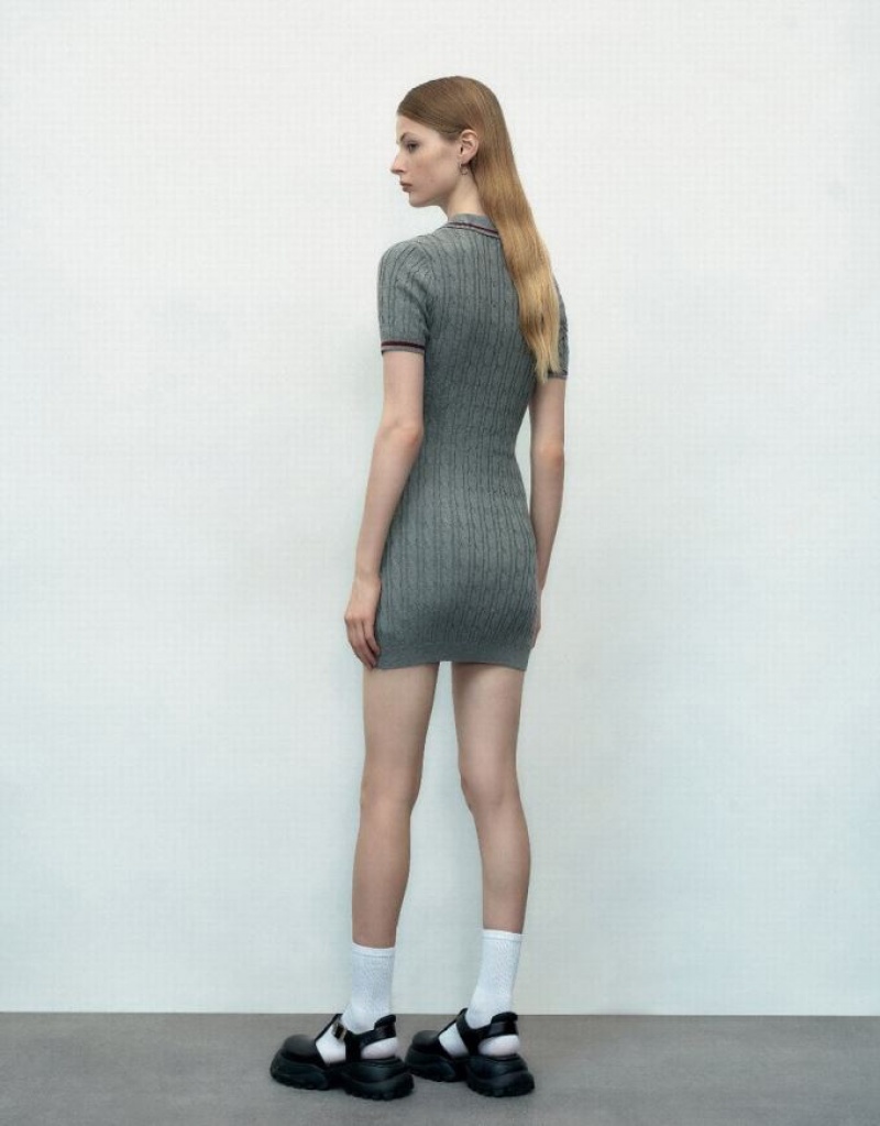 Light Grey Urban Revivo Rib Women's Knitted Dress | UGBNQC-417