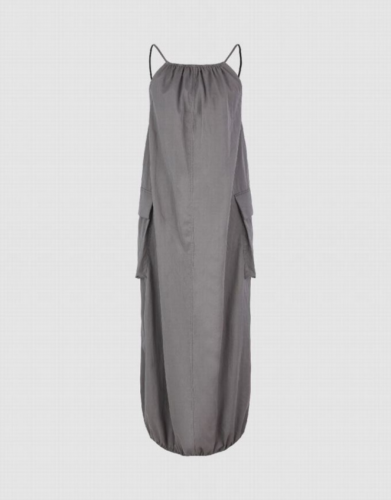 Light Grey Urban Revivo Sleeveless Off-Shoulder Straight Women's Dress | JVGPYB-315