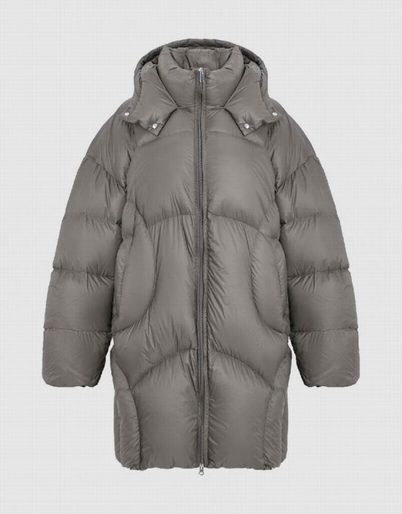 Light Grey Urban Revivo Zipper Front Hooded Women's Down Jackets | RVEJUQ-695