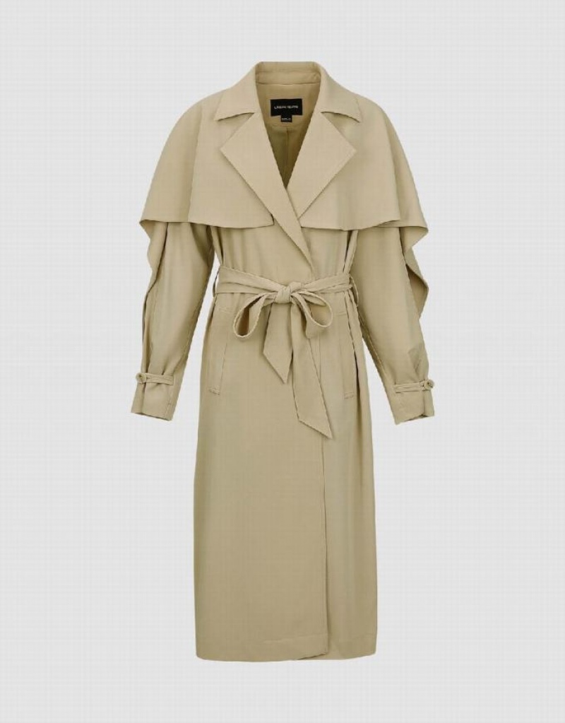 Light Khaki Urban Revivo Notch Lapel With Belt Women's Coats | BPCMVD-647