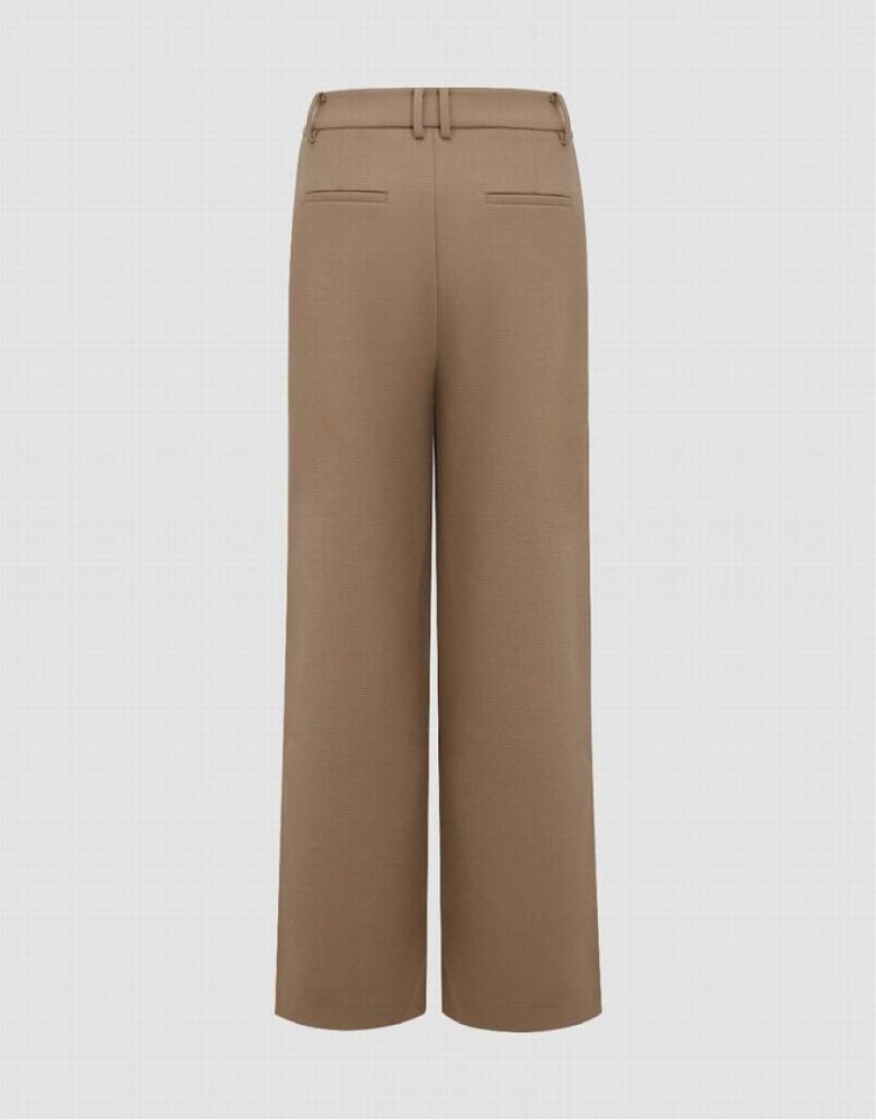 Light Khaki Urban Revivo Tailored Wide-Leg Women's Pants | FOTWKB-936