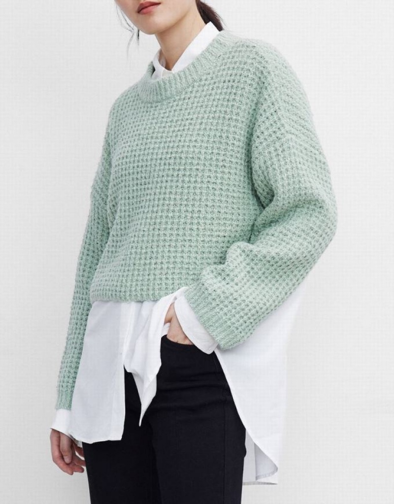 Mint Urban Revivo Drop Shoulder Cropped Women's Sweaters | OQHWPN-368