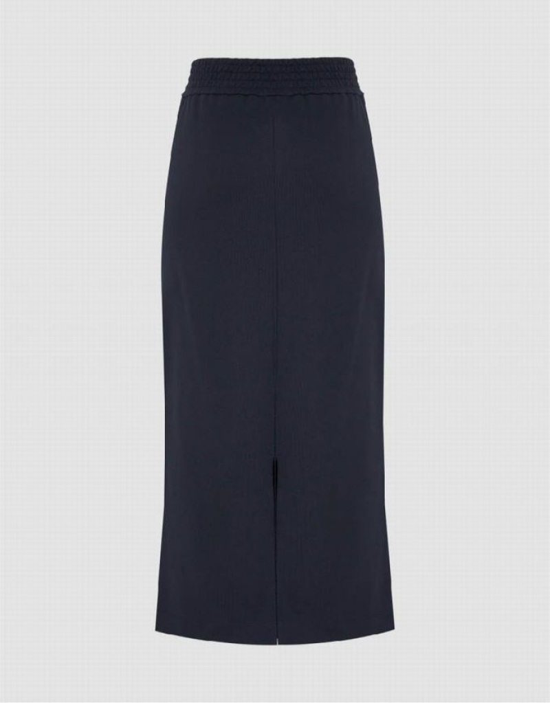 Navy Urban Revivo Elastic Waist Straight Midi Women's Skirts | KLNTYJ-723