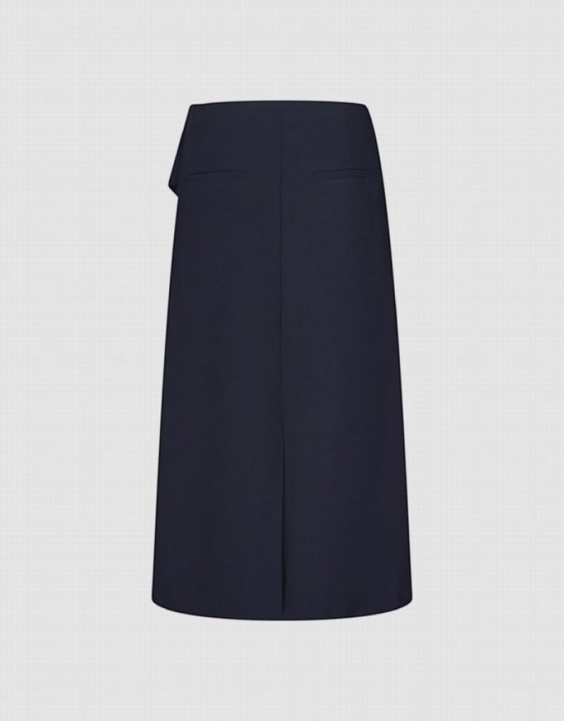 Navy Urban Revivo Midi Straight Women's Skirts | RBFKXD-832