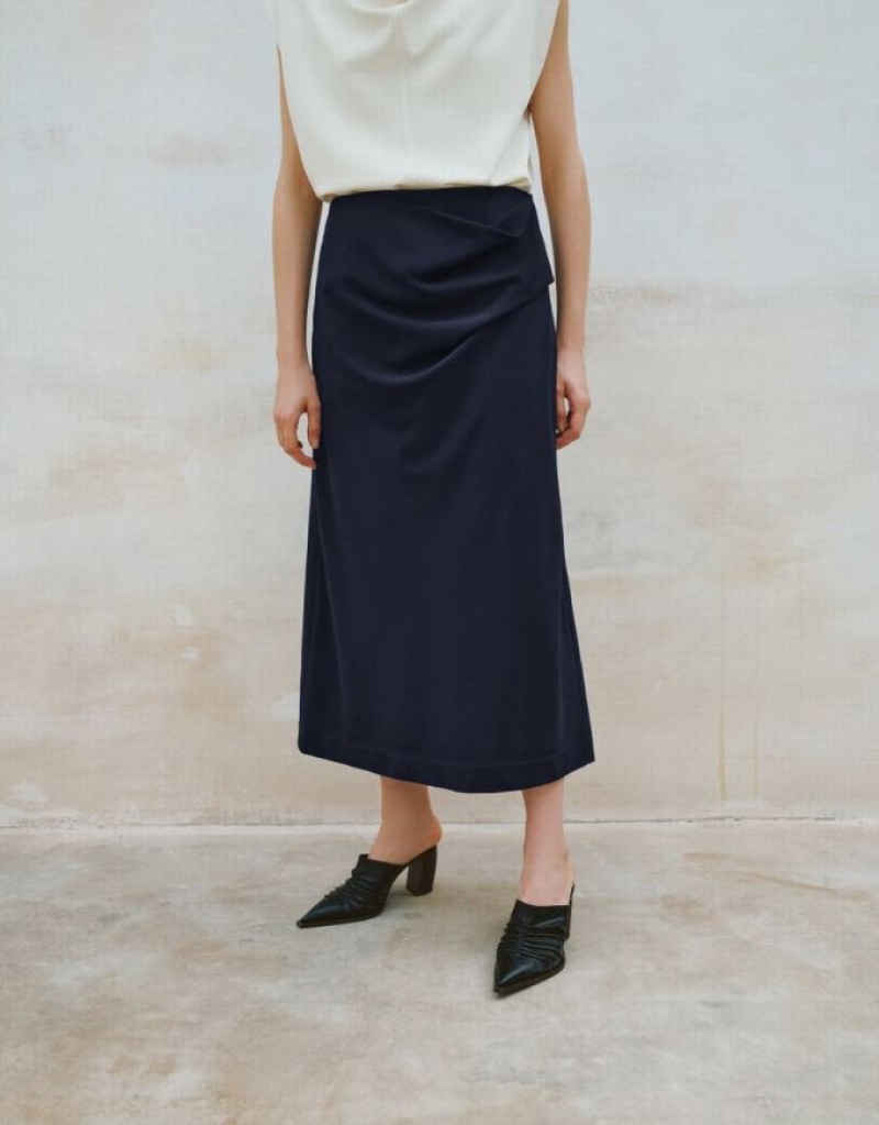 Navy Urban Revivo Midi Straight Women's Skirts | RBFKXD-832