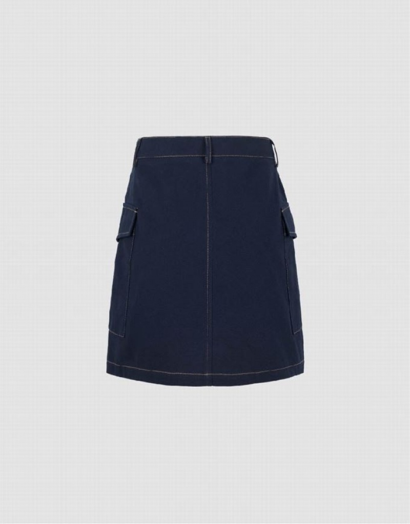 Navy Urban Revivo Mini A-Line Women's Skirts | OVMEFW-873