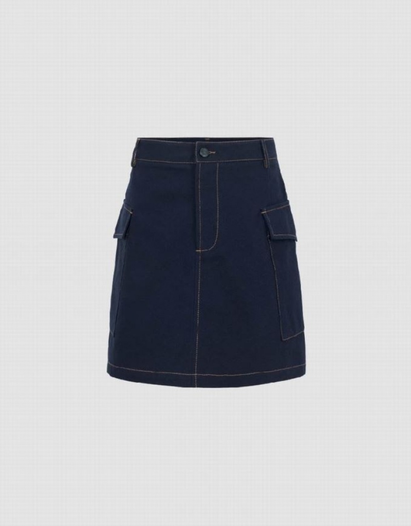 Navy Urban Revivo Mini A-Line Women\'s Skirts | OVMEFW-873