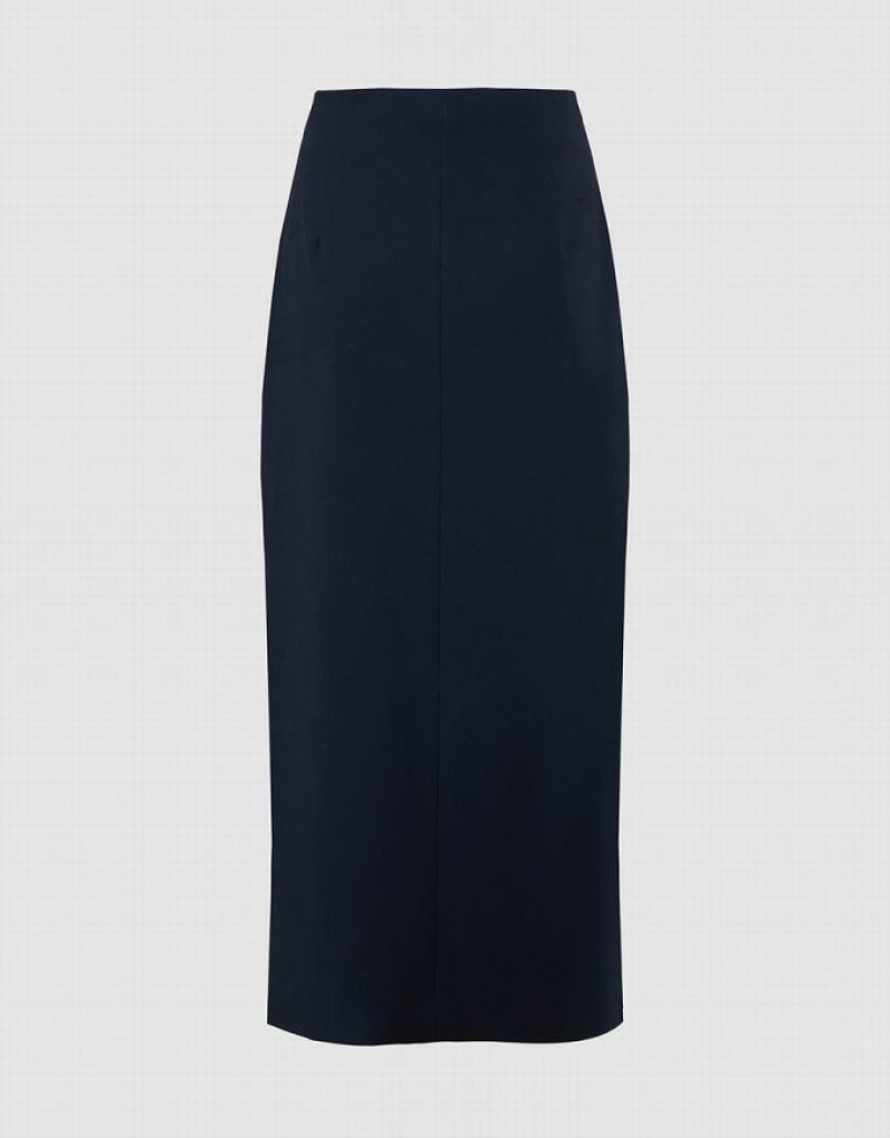 Navy Urban Revivo Split Hem Straight Midi Women's Skirts | ZXKTDG-930