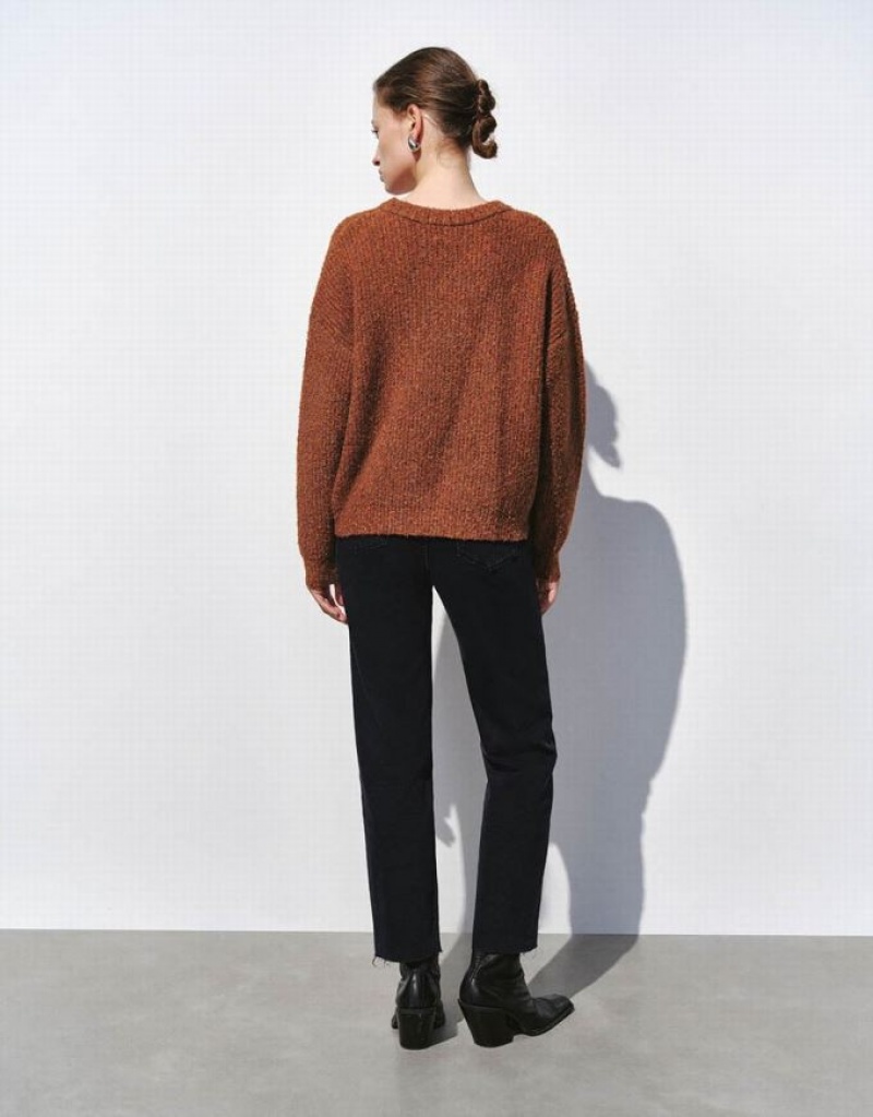 Orange Urban Revivo Crew Neck Loose Women's Sweaters | MWVRTQ-295