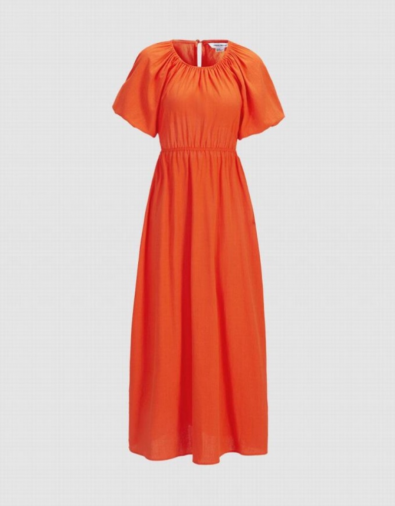 Orange Urban Revivo Cut Out Back Puff Sleeve Maxi Women\'s Maxi Dress | VAOYFH-421