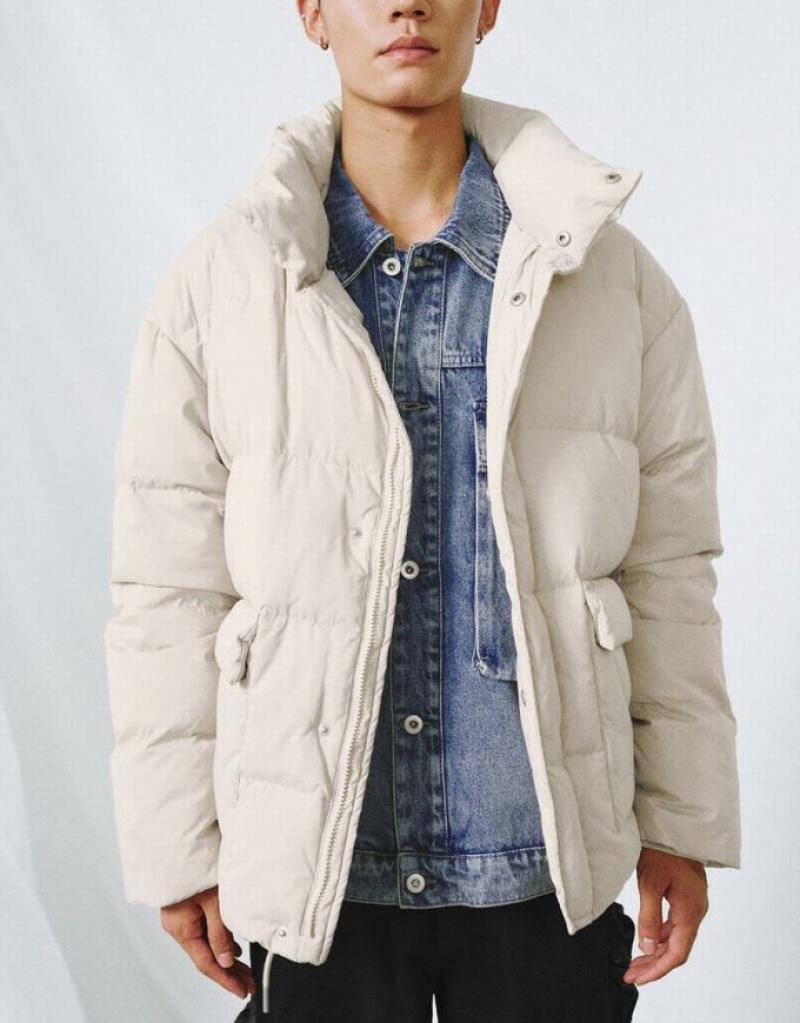 Orange Urban Revivo Loose Men's Puffer Jacket | NLFCYA-597