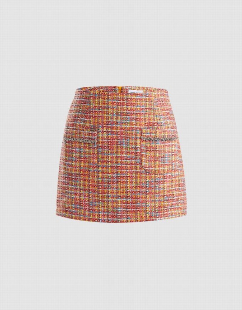 Orange Urban Revivo Patched Pocket Tweed Women\'s Skirts | MFCDPQ-681