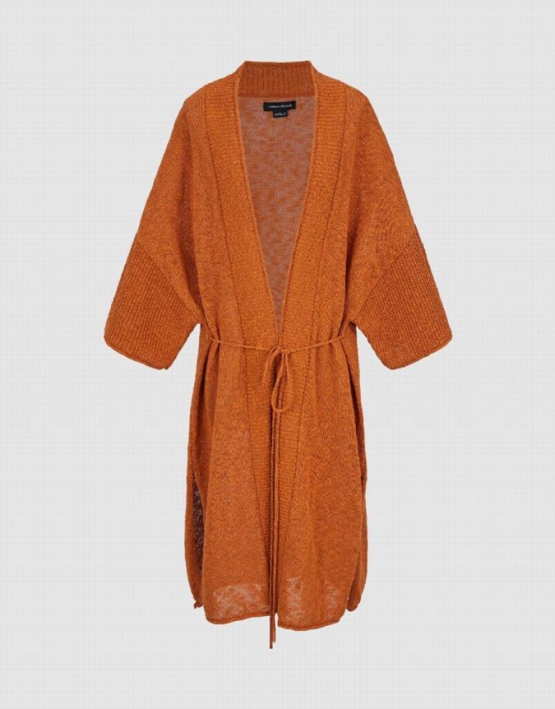 Orange Urban Revivo Tie Front Knitted Women's Cardigan | HQRNTL-716