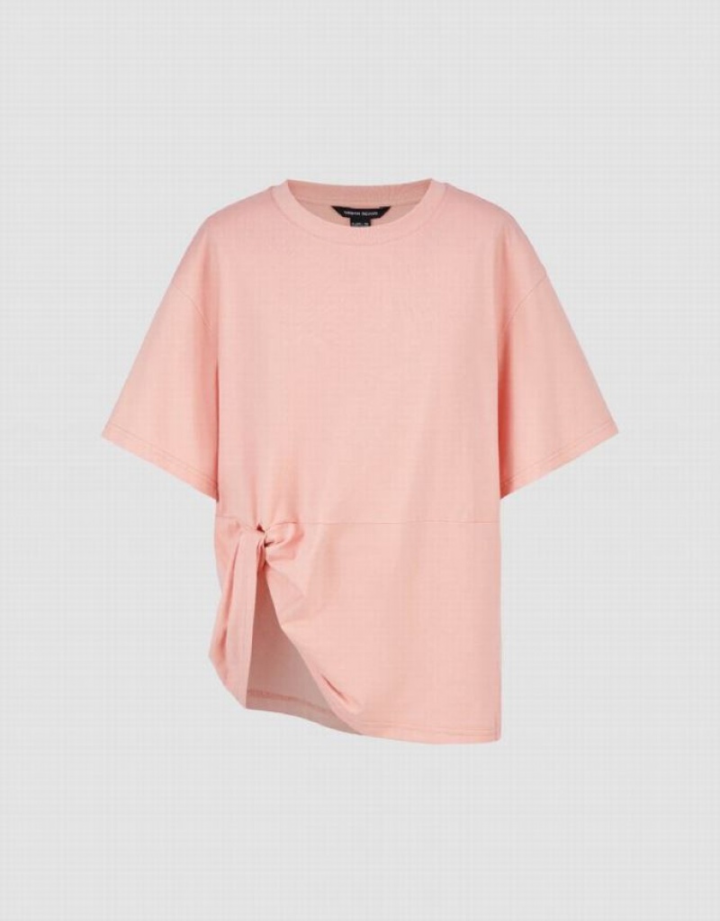 Pink Urban Revivo Asymmetric Crew Neck Women's T-Shirts | KVASTI-960