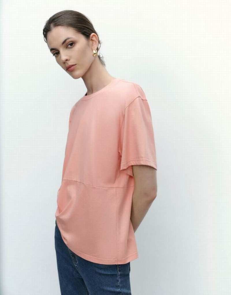 Pink Urban Revivo Asymmetric Crew Neck Women's T-Shirts | KVASTI-960