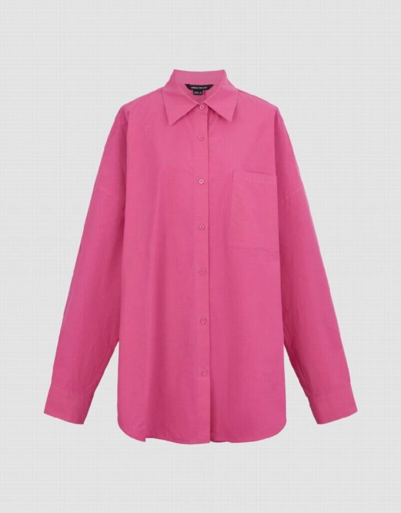 Pink Urban Revivo Button Up Loose Women's Shirts | VOCGTR-012