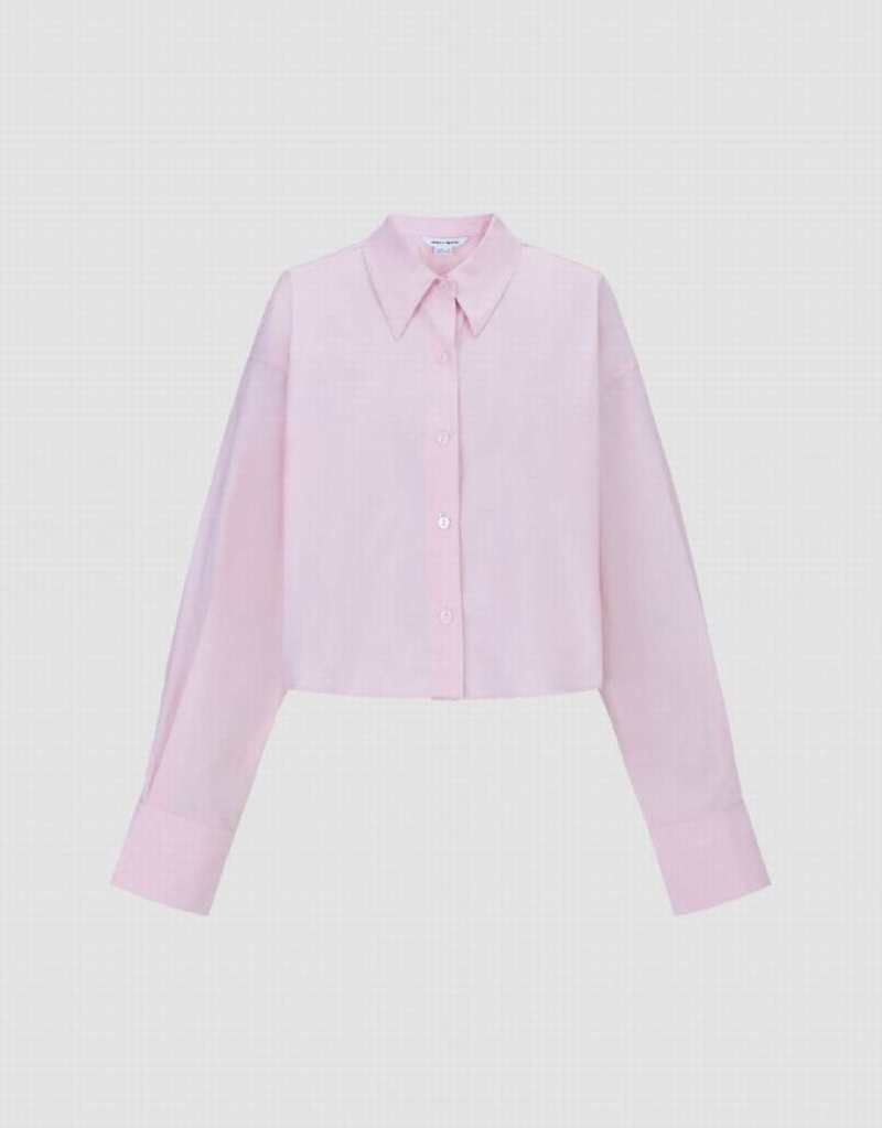 Pink Urban Revivo Button Up Straight Lapel Women's Shirts | PSIMZC-384