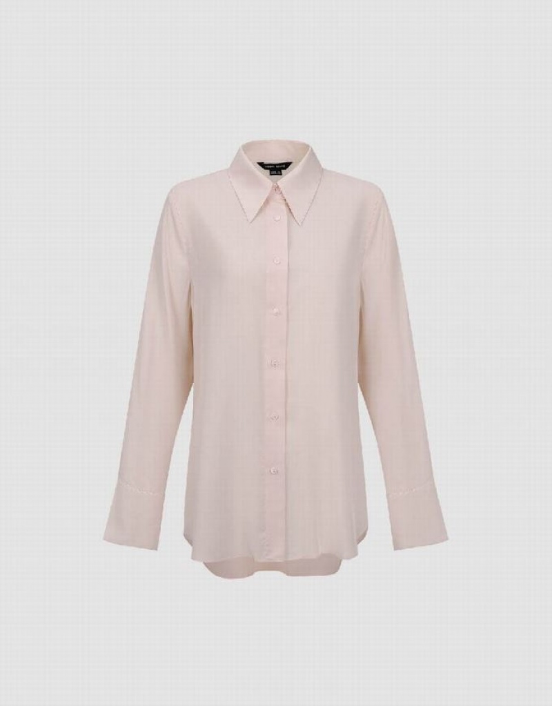 Pink Urban Revivo Button Up Straight Women's Shirts | KBJMVP-658