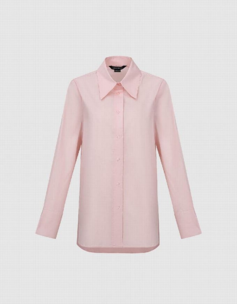 Pink Urban Revivo Button Up Straight Women's Shirts | IBKSCQ-028